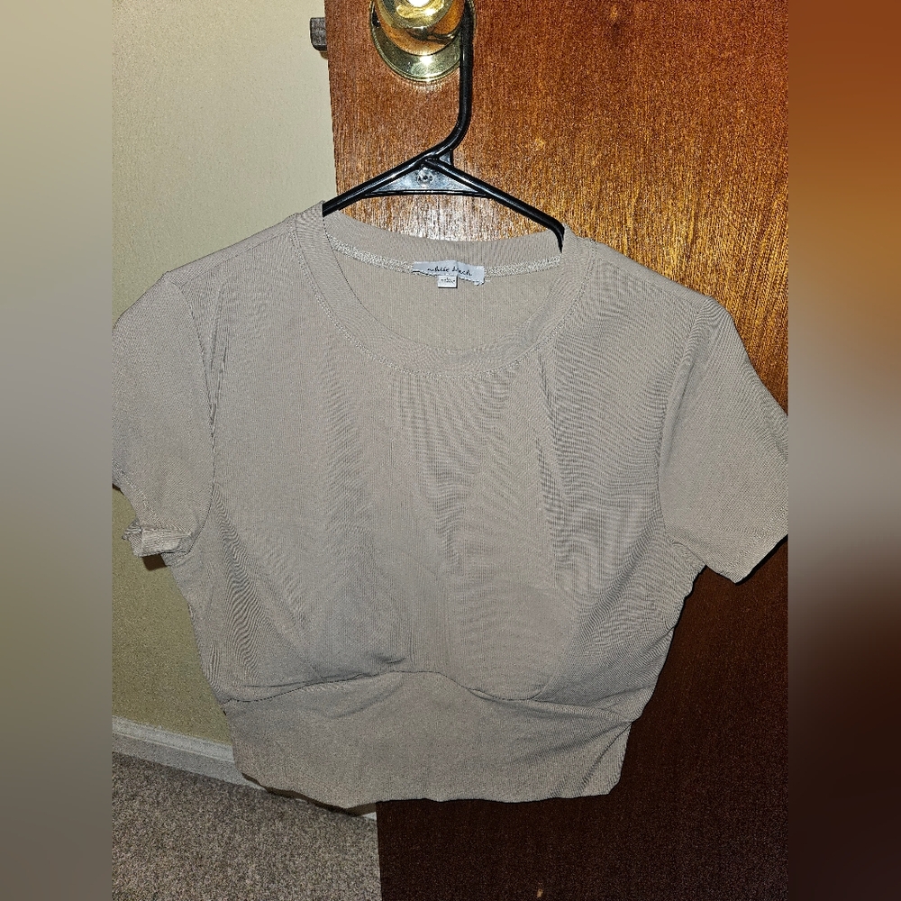 Active Beige Short Sleeve Top With Built-in Bra Pads